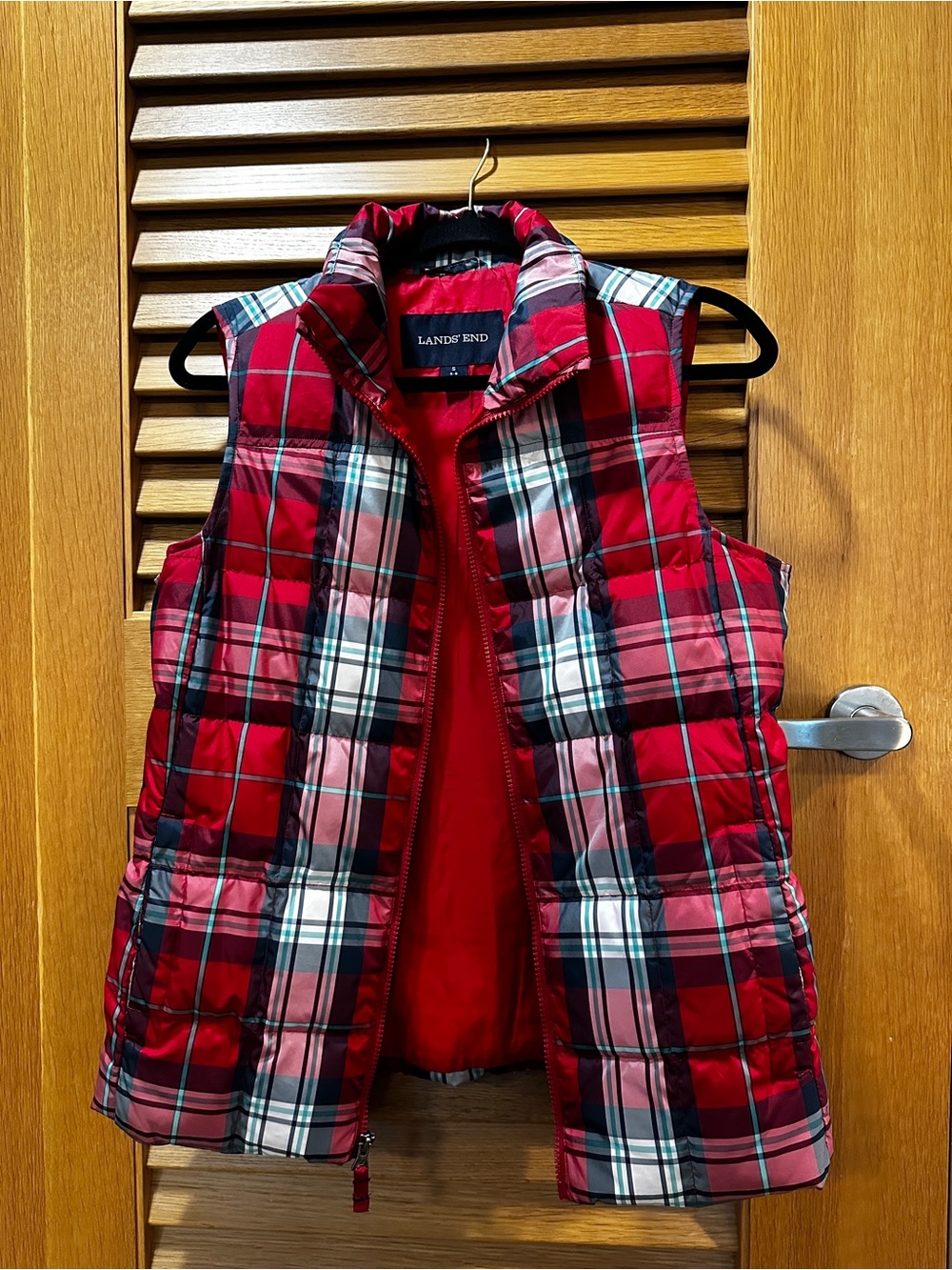 Lands' End Red Plaid Quilted Jacket